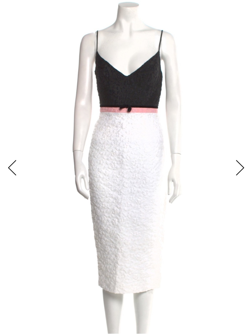Alex Perry Black Lace Bodice White Textured Midi Dress with Pink Waistband